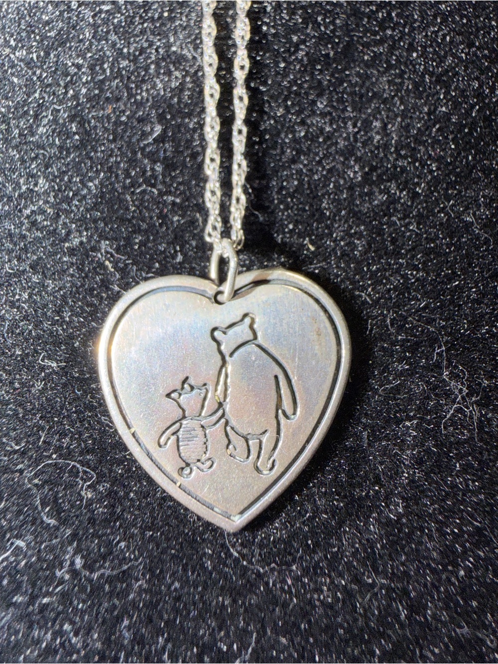 VTG Disney Sterling Silver Winnie The Pooh & Piglet Heart Necklace 925 VDS 18"